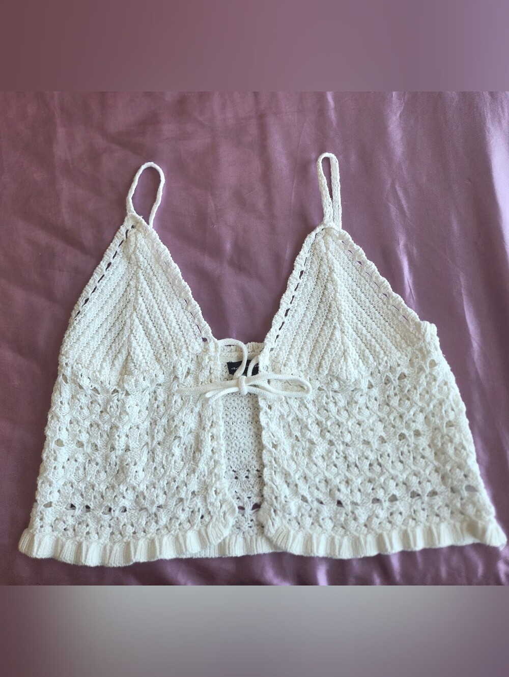 Boho White Crochet Tie Front Cami Crop Top Festival Beach Size XL
